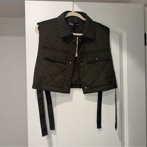 Zara Olive Quilted Vest